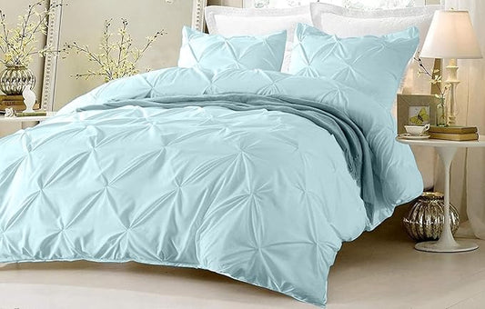Egyptian Cotton Duvet Cover King Size 800 Thread Count Pinch Pleated 1 Duvet Cover & 2 Pillow Shams Long Staple Quilt Silky Soft, Breathable with Zipper -3 Piece Set for Comforter (Aqua Blue)