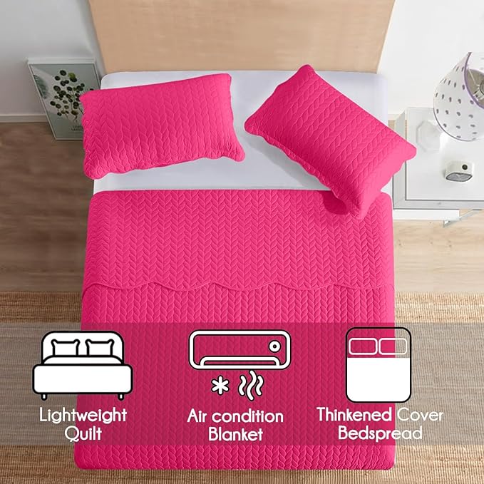 MOONLIGHT20015 Queen Quilt Bedding Set (90" x 96") - Bulk Pack of 10 Wholesale for Hotels, Guest Bedroom & Airbnbs - Lightweight Microfiber Reversible Embossed Quilts Bedspreads (Pink)