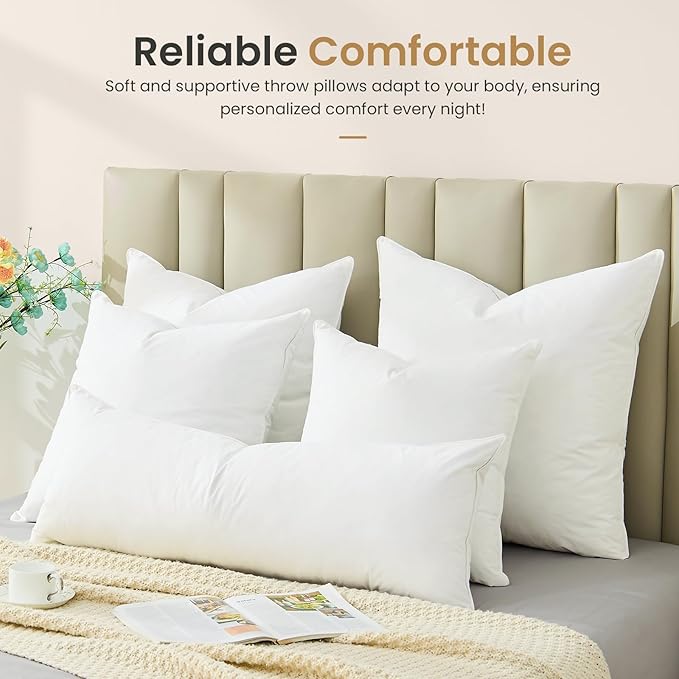BHZ Throw Pillows 20x20 Euro Pillow Inserts Set of 2, Down Feather Alternative Pillow Inserts, Decorative Soft Large Square White Throw Pillows Insert for Couch Bed Dorm Sofa with Breathable Cover