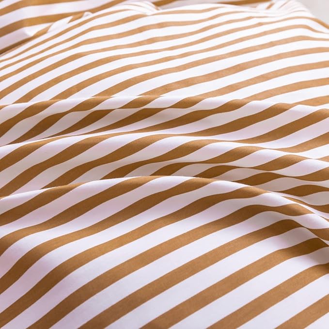 JELLYMONI Twin Duvet Cover Set, Cotton Duvet Cover 2 Pieces with Zipper Closure, 1 Duvet Cover and 1 Pillowcase(White with Rust Striped)