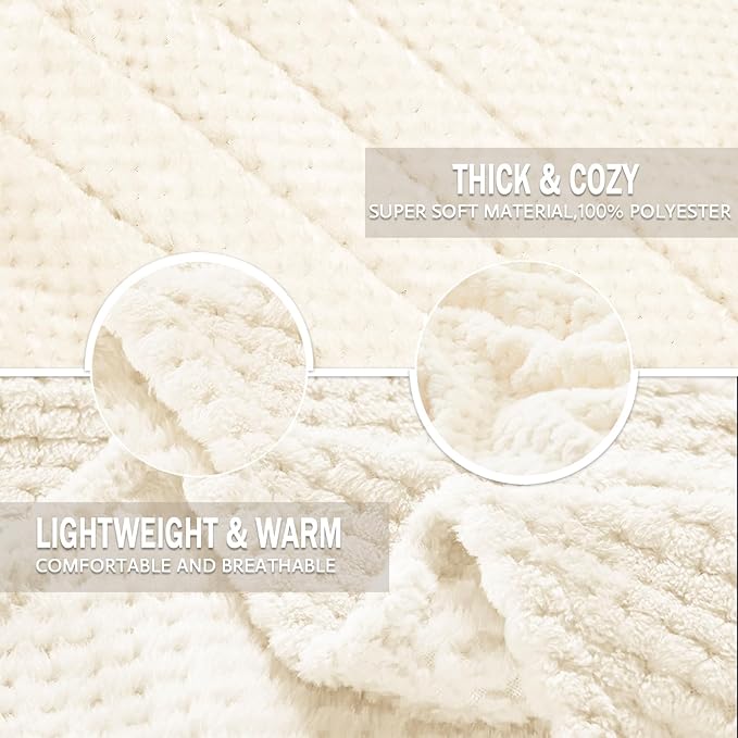 Exclusivo Mezcla Fleece Bed Blanket King Size, Super Soft and Warm Blankets for Couch, Sofa and Bed Waffle Textured, Cozy, Fuzzy and Lightweight (Off White, 90x104 Inches)