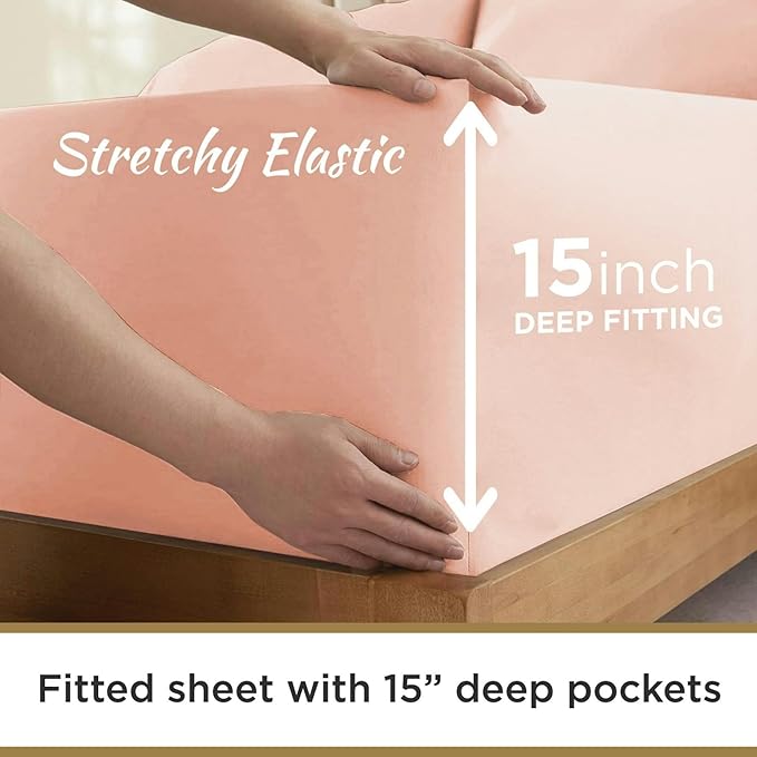Twin XL 100% Microfiber Double Brushed Sheet Set - Extra-Soft & Wrinkle-Free - 15" Deep Pockets, 39" x 80" - Ideal for Dorms, Hospitals & Split King Beds - 3 PC Set (Twin XL, Peach)