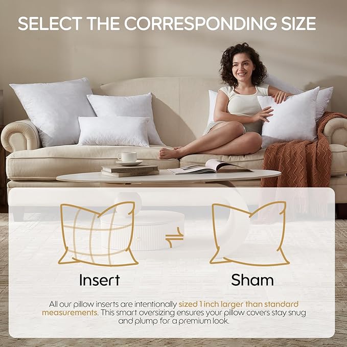 Feather Throw Pillow Inserts Set of 2, Soft Fluffy Square 18 x 18 Inches Decorative Pillow Insert, Feather and Down Filled Euro Pillows