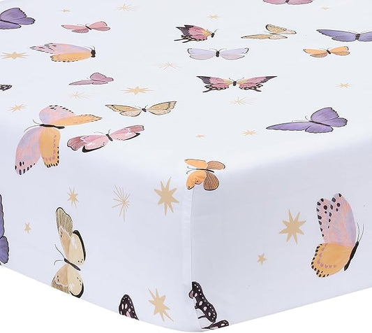 Lambs & Ivy Butterfly Dreams Breathable 100% Cotton Fitted Baby Crib Sheet