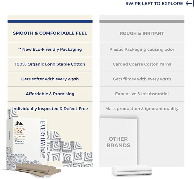 Mayfair Linen 100% Organic Cotton King Size Pillow Cases Set of 2 - Ultra Soft Hotel Quality King Pillow Covers, Authentic GOTS Certified, Crisp, Cooling Percale Weave Cotton Pillowcases - Taupe