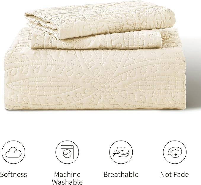 Love's cabin King Size Quilt Bedding Set Beige Bedspreads - Bed Summer Lightweight Bedspread Comforter - Coin Pattern Bedding Coverlet for All Season - 3 Pieces (1 Quilt, 2 Pillow Shams)