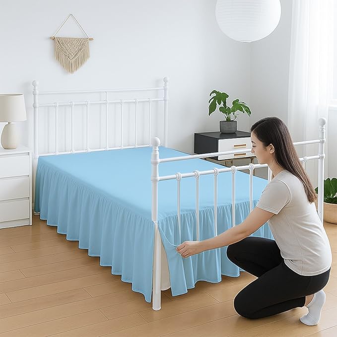 Premium Microfiber Full Ruffled Bed Skirt, 10” Drop with Split Corners, Soft Wrinkle Free Bedskirt with Platform, Solid Light Blue Dust Ruffle for 54" x 75" Mattress
