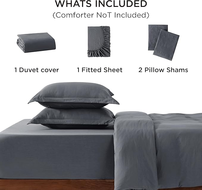 Bedsure California King Size Duvet Cover with Fitted Sheet - 4 Pieces Prewashed Polyester Extra Soft Bedding Set, Includes 1 Duvet Cover 104x98 Inches, 2 Pillow Shams, 1 Fitted Sheet, Dark Grey