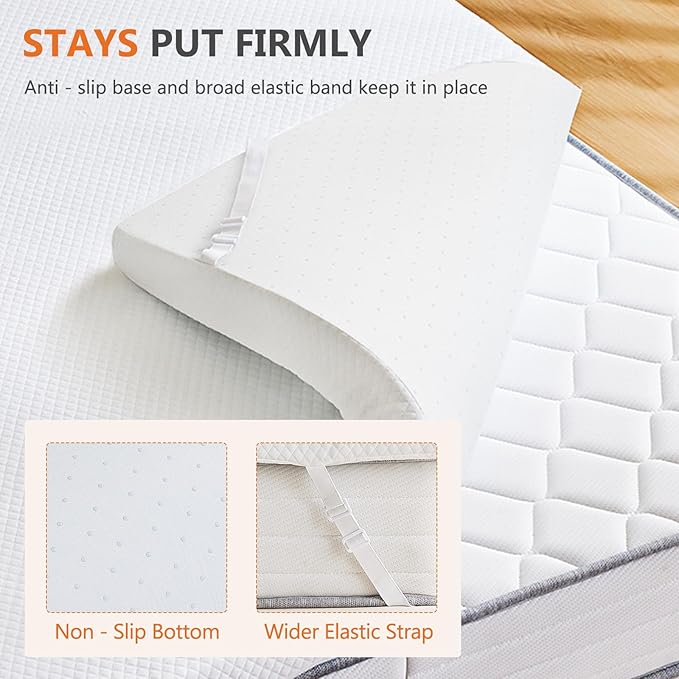 Sweetcrispy Memory Foam Mattress Topper Queen with Removable Soft Cover, 2 Inch Thick Gel Infused Cooling Toppers Pad for Queen Size Bed, Sleeper Sofa, RV, Camper, CertiPUR US Certified, Ventilated