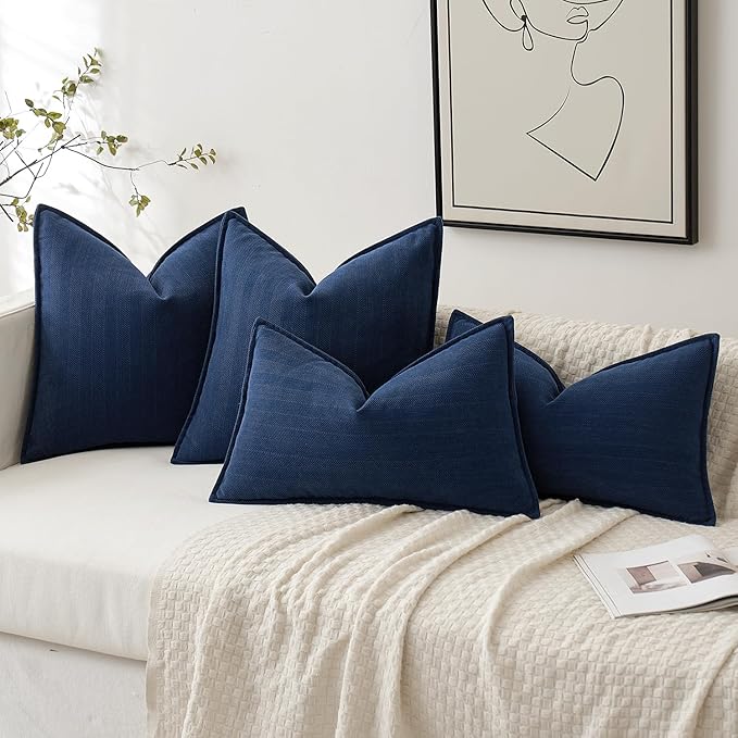 MIULEE Pack of 2 Navy Blue Decorative Pillow Covers 16x16 Inch Soft Chenille Luxurious Couch Throw Pillows Farmhouse Cushion Covers with Elegant Design for Sofa Bedroom Living Room Home Decor