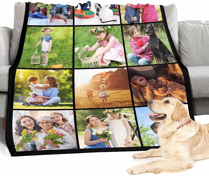Picture Blankets Customized, 12 Photos Personalized Blankets Customized Gifts Personalized Family Mom Pictures Blankets for Dad Family, 8 Sizes