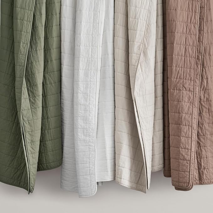 EVERGRACEHOME 100% Cotton Box Stitch Quilt Bedding Set Queen Size 3 Pieces, Garment-Washed Lightweight Soft Cozy Coverlet, Quilted Bedspread Sets with 2 Shams for All Season, Birch