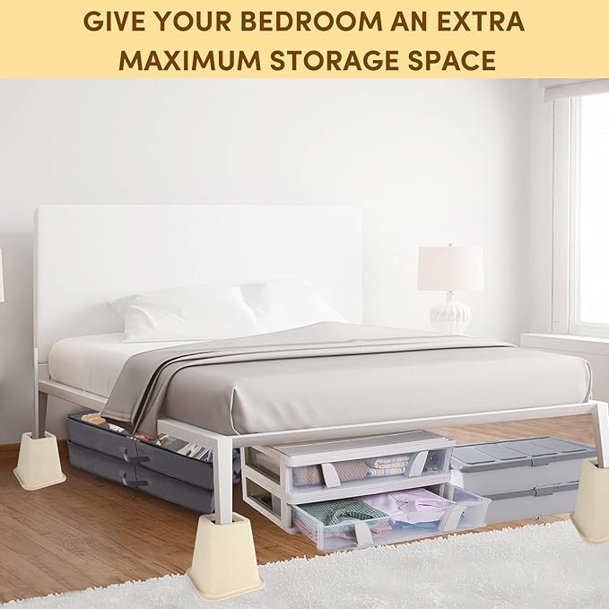 DEDU Bed Risers 6 Inch Heavy Duty 6 Pack, Furniture Risers for Sofas Oversized, Couch Risers with Non-Slip Pad Supports Up to 2200 Lbs for Bed, Desk, Chair (Beige)