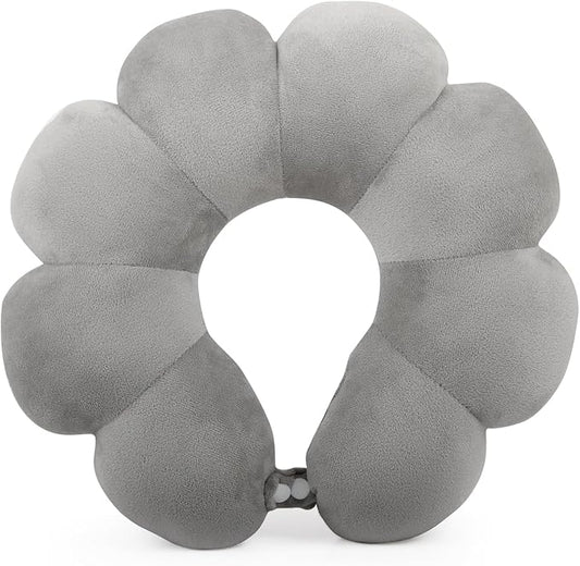 Sexysamba Flower Travel Neck Pillows for Airplanes Breathable Cotton U-Shaped Neck Pillow for Kids & Adults Head Neck Chin Support Rest Pillow for Traveling,Car,Train,Bus,Recline,Home,Office,Grey