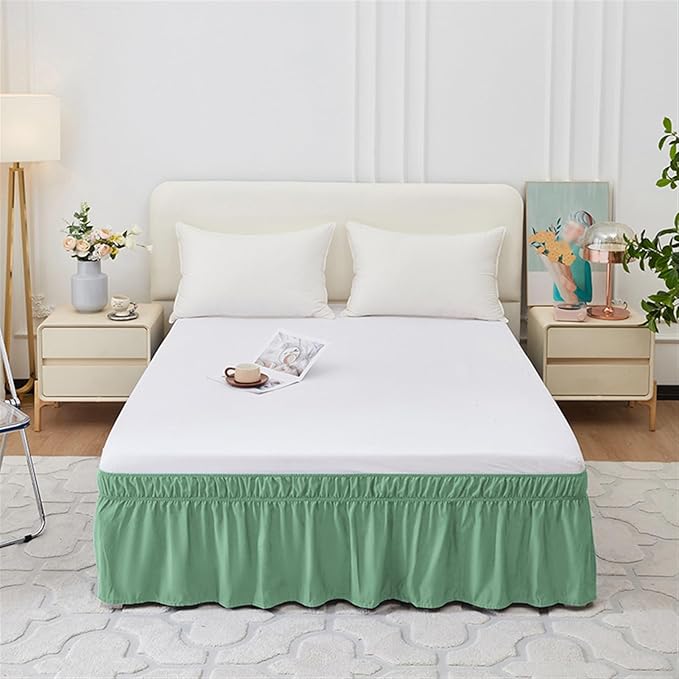 GIBZ Adjustable Wrap Around Ruffled Bed Skirt, Elastic Dust Ruffles Easy Fit Wrinkle & Fade Resistant, Machine Washable, King 16" Drop, Dark Green
