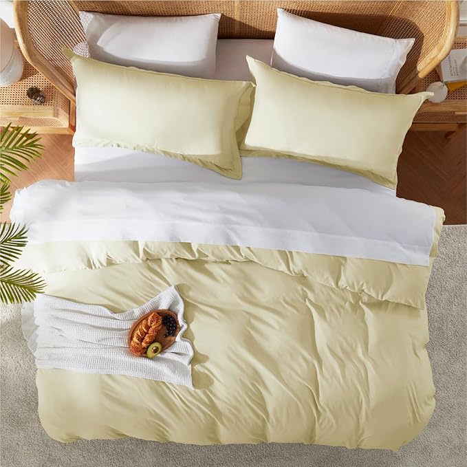 Nestl Twin Duvet Cover Set with Comforter Insert - Vanilla Yellow 3 Piece 68x90 Duvet Cover & 1 Pillow Sham with White Quilted Down Alternative Comforter, Ultra Soft, All Season