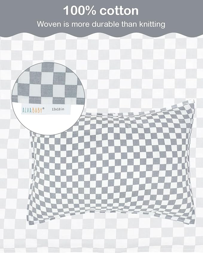 ALVABABY Toddler Pillowcases 2 Pack Organic Cotton Kids Pillow Cover Fit 13"x 18" or 12"x28" Envelope for Girl Boy Sleepy Travel 2TPW34A