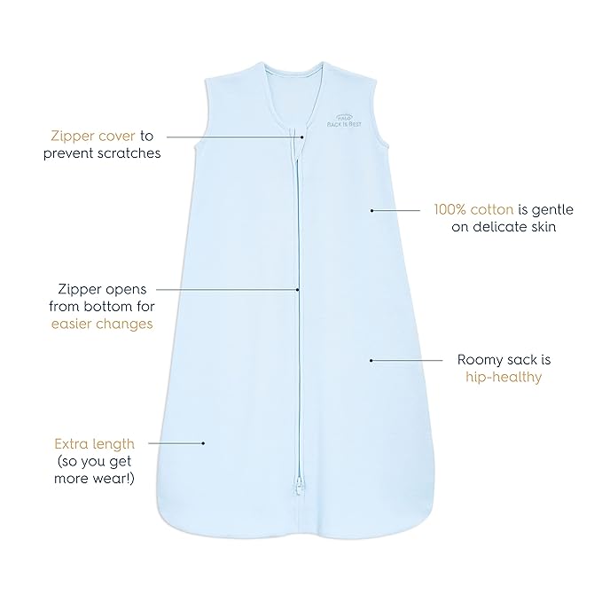 HALO SleepSack, 100% Cotton Wearable Blanket, Swaddle Transition Sleeping Bag, TOG 0.5, Baby Blue, Large, 12-18 Months