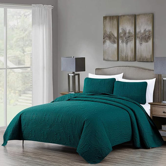 Chezmoi Collection Austin 3-Piece Oversized Bedspread Coverlet Set (King, Teal) (Pack of 6)