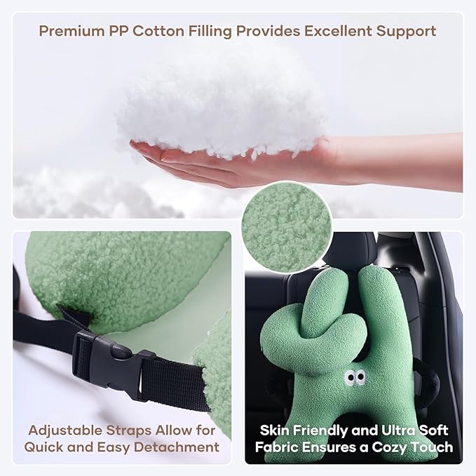 Car Pillow for Kids,H-Shaped Adjustable Travel Neck Pillow for Sleeping,Soft Plush Support for Head & Neck, Long Road Trip Essentials for Boys Girls(Green)