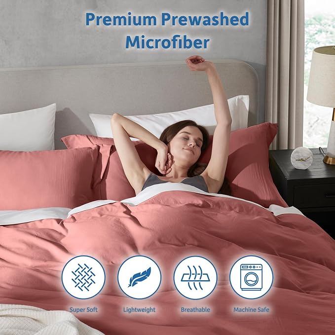 Nestl Twin Duvet Cover Set - Soft Prewashed Pink Clay Duvet Cover Twin/Twin XL, 2 Piece, with Zipper Closure, 1 Duvet Cover 68x90 inches and 1 Pillow Sham