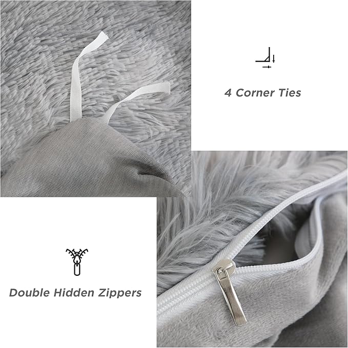 annadaif Plush Shaggy Duvet Cover, Tie Dye Gray White Fluffy Comforter Cover Set Full Size, Fuzzy Faux Fur Bedding Set with Zipper Closure, Luxury Ultra Soft 3 Pieces (1 Duvet Cover, 2 Pillowcases)