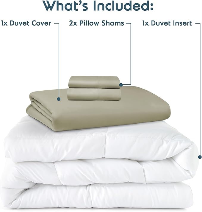 Nestl Queen Duvet Cover Set with Comforter Insert - Light Sage 4 Piece 90x90 Duvet Cover & 2 Pillow Shams with White Quilted Down Alternative Comforter, Ultra Soft, All Season