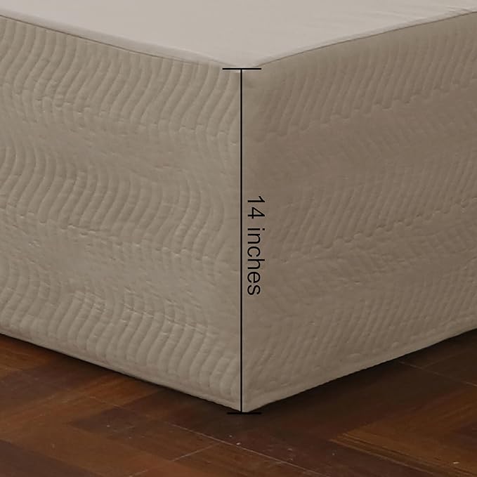 Full Bed Skirt-Box Spring Cover with 14 Inch Tailored Drop,Wrinkle and Fade Resistant Hotel Wrap Around Bed Skirts,Bed Frame Cover (Wave Pattern Light Khaki, Full)