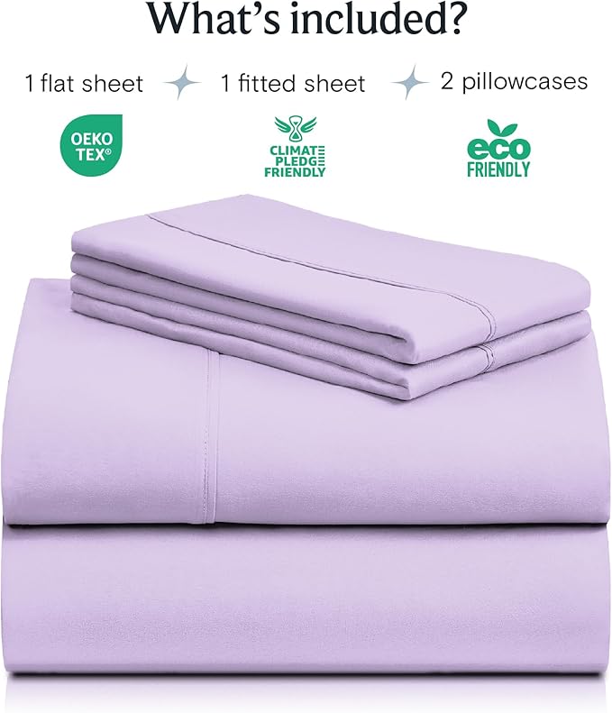 LuxClub 4 PC King Sheet Set, Breathable Luxury Bed Sheets, Deep Pockets 18" Wrinkle Free Cooling Bed Sheets Machine Washable Hotel Bedding Silky Soft - Lavender King