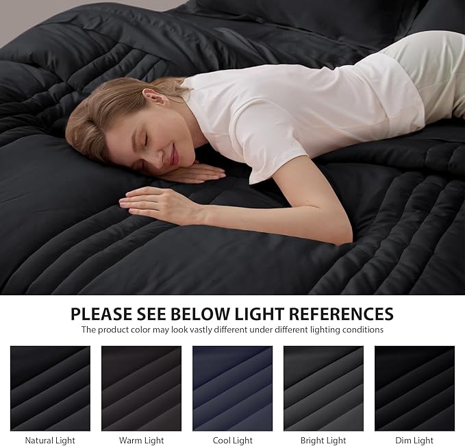 Full Comforter Set Black - Bed in a Bag Full Size 7 Pieces, Soft Bedding Set for All Seasons, Premium Comforter Set with Comforter, Sheets, Pillowcases & Shams