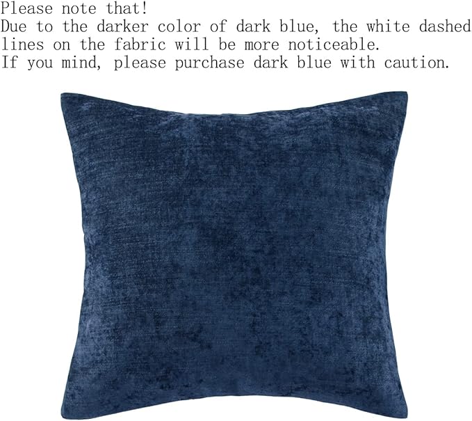 AMBERIS 2 Pillowcases (45×45cm)(Without Insert) Dark Blue, Chenille Soft No Fading Modern 2 Pillowcases (Without Insert)
