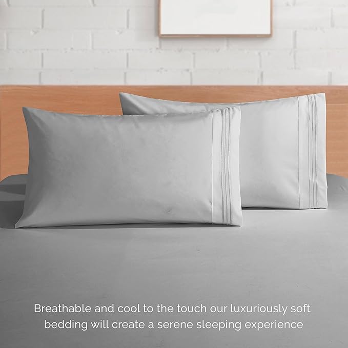 Elegant Comfort Luxurious 1500 Premium Hotel Quality Microfiber 4-Piece Sheet Set, 18-24 Inches Deep - Extra Deep Pocket Sheets - Ultra Soft 4PC Deep Pocket Sheets, Twin/Twin XL, Silver Gray