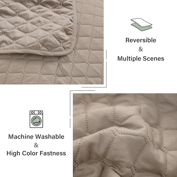 Exclusivo Mezcla Reversible King Size Quilt Bedding Set with Pillow Shams, Lightweight Quilts King Size, Soft Bedspreads Bed Coverlets for All Seasons - (Taupe, 104"x96")