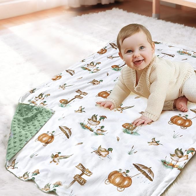 HOMRITAR Baby Blanket for Boys Girls Soft Nursery Minky Toddler Blanket with Double Layer Dotted Backing, Cute Mallard Duck Multicolor Printed 30 x 40 Inch
