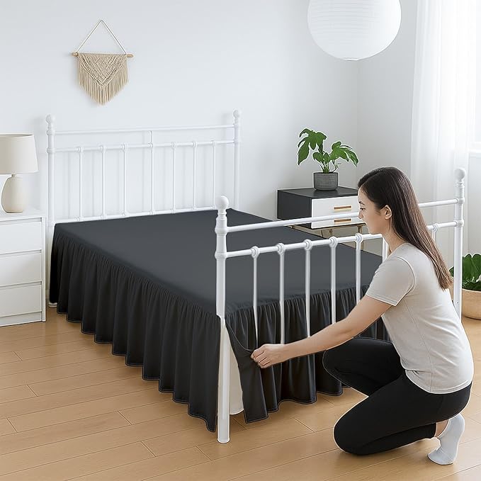 Premium Microfiber Twin XL Ruffled Bed Skirt, 6” Drop with Split Corners, Soft Wrinkle Free Bedskirt with Platform, Solid Dark Grey Dust Ruffle for 39" x 80" Mattress