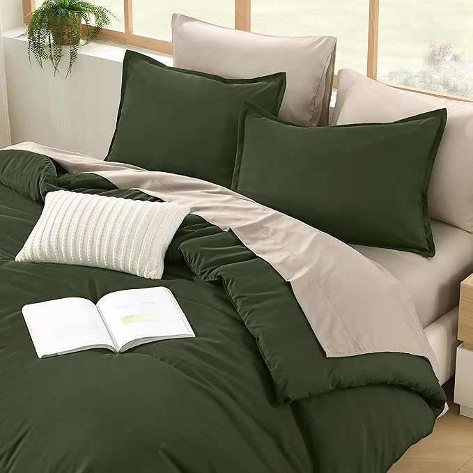 Litanika Comforter California King Size Set Olive - 7 Pieces Bed in a Bag California King Beddding Comforter Sets, Plain Lightweight Bed Set with Comforter, Sheets, Pillowcases & Shams