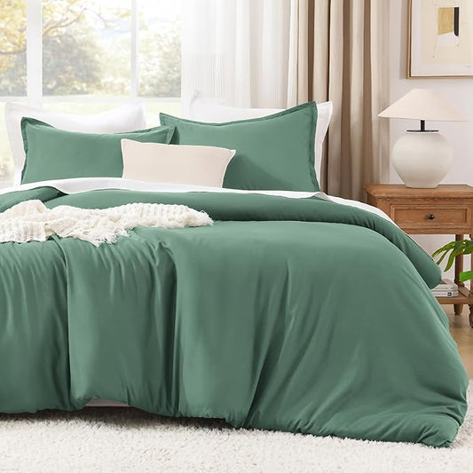 Litanika Comforters Twin/Twin XL Size Haze Green, 2 Pieces Lightweight Solid Bedding Set & Collections, All Season Fluffy Bed Set (66x90 Inches Comforter & 1 Pillowcase)