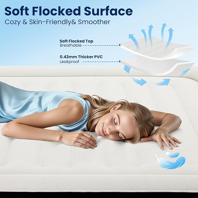 Twin XL Air Mattress with Built in Pump, Upgraded 80" Extra Long Twin Size Air Mattress, Multi-Layer Leakproof & Support 500 lbs, 2-Min Fast Inflation, Blow Up Bed for Home Camping Guests