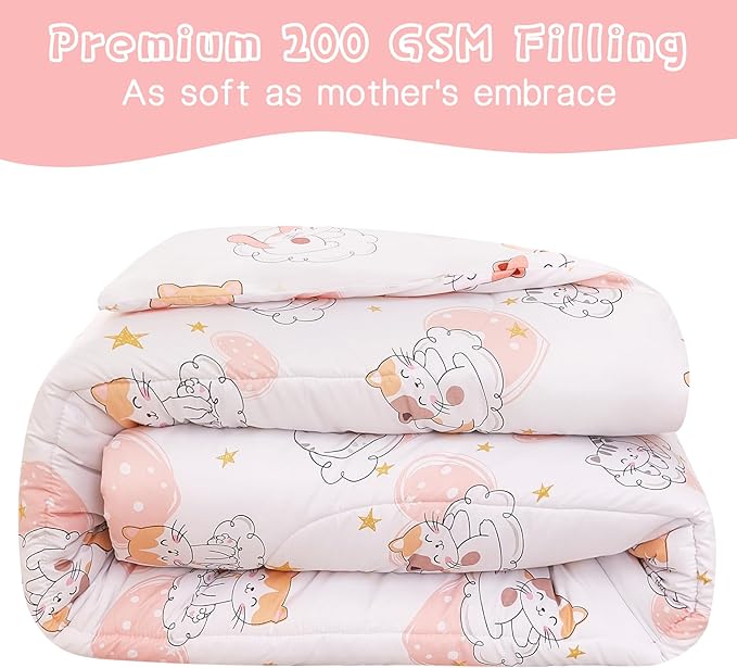 Yibeizi Cat Kids Comforter Set for Girls Full Size, Cute Quilted Pink Heart Printed Bedding Set with Pillow Sham, Lightweight Soft Breathable Machine Washable Bed Set 3 Piece