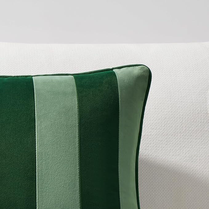 MONDAY MOOSE Decorative Throw Pillow Covers Cushion Cases, Set of 2 Soft Velvet Striped Piping Edge Designs, Pillow Inserts Not Included (20x20 inch, Green/Light Green)