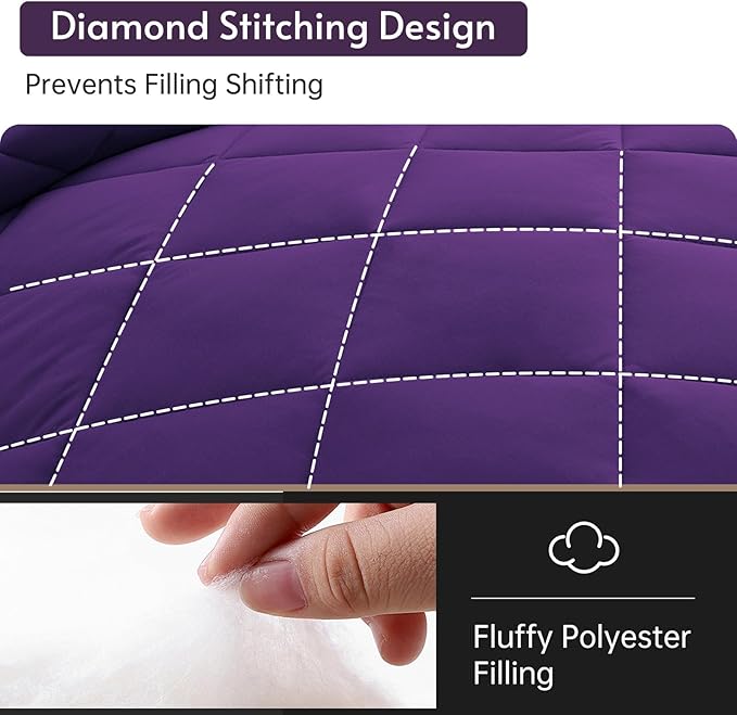 MUXHOMO 5 Pieces Twin Comforter Set, Reversible Bed in a Bag Twin Size, All Season Bedding Set with Comforter, Flat Sheet, Fitted Sheet, Pillowcases & Shams, Purple & Lavender