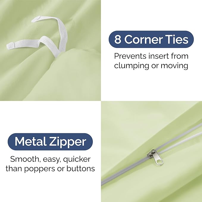 Duvet Cover King Size - Extra Soft King Size Duvet Cover - Lightweight, Breathable, Easy Care & Fade Free w/ Zipper Closures & Ties - 104" x 90" Inches - (Light Sage Green) Comforter Not Included