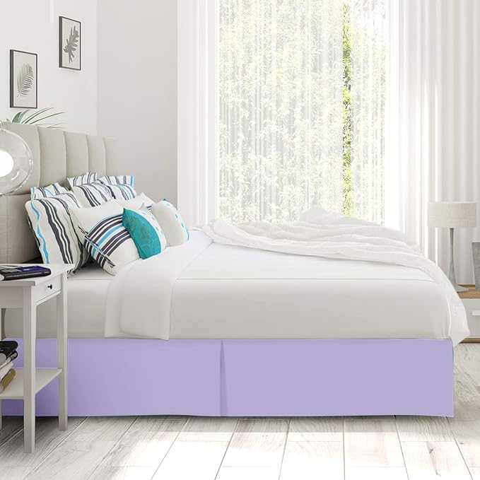 Bed Skirt - 25 Inch Fall Tailored Drop Pleated Dust Ruffle, 100% Egyptian Cotton - Solid Pattern and Color ( King, Solid, Lavender)