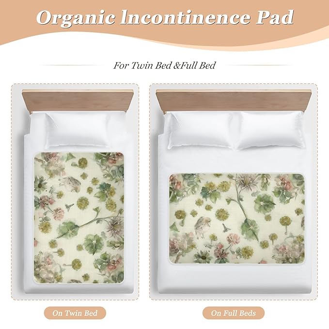 Waterproof Bed Pad Reusable Changing Pad Toddler Mattress Protector Large Pee Pad Baby Diaper Pad Soft Washable Liner Beige Green Dandelion Bird