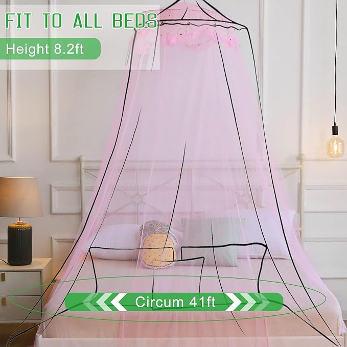VISATOR Mosquito Net Bed Canopy for Girls,King Canopy Bed Curtains Queen Size from Ceiling,Dome Mosquito Netting Bed Tent Twin Girls Canopy Bed Decor for Baby Crib,Kid Bed and Adult Beds (Pink Dome)
