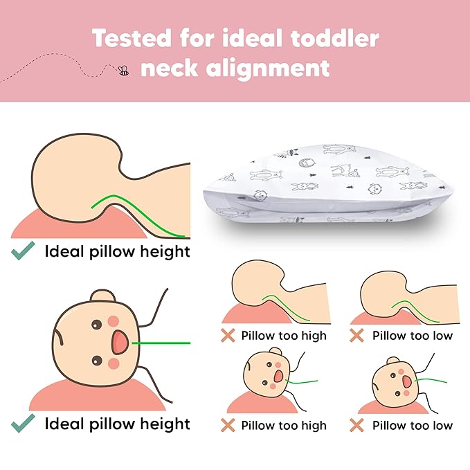 Toddler Pillow with Pillowcase - 13x18 My Little Dreamy Kids Travel Bed Pillows for Sleeping, Organic Cotton Small Pillowcase, Soft & Breathable, Machine Washable, Toddlers 2-5 years old (KeaFriends)