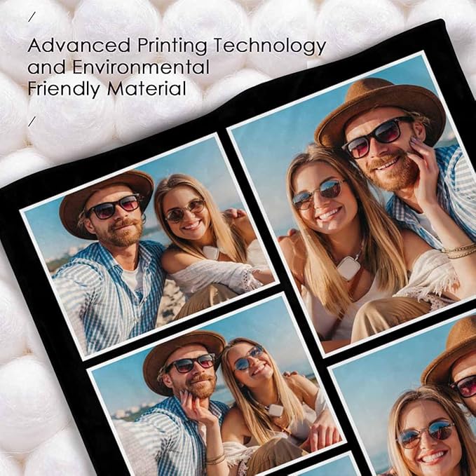 Personalized Picture Collage Blanket, 5 Photos Custom Blanket Personalized Photo Blanket Customized Couple Gifts for Girlfriend Boyfriend Wife Husband, 8 Sizes