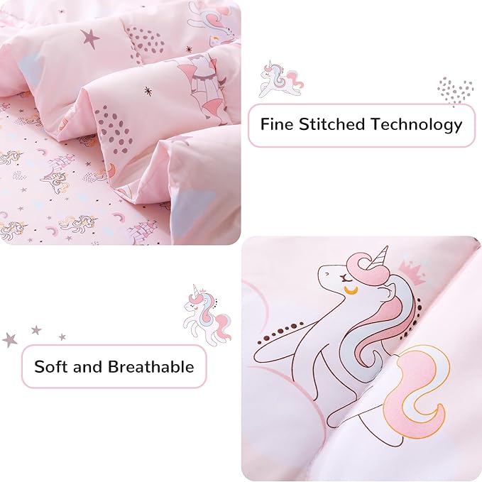 Viviland Kids Full Bedding Sets for Girls, Soft Full Comforter Set with Sheets, 7 Pieces Microfiber Bed in a Bag, Pink Unicorn