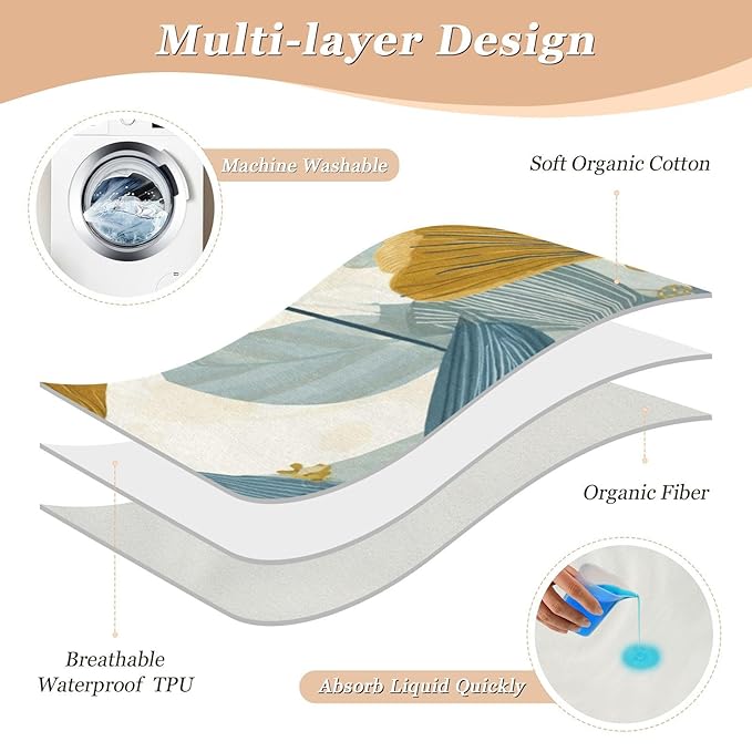 Waterproof Bed Pad Reusable Changing Pad Toddler Mattress Protector Large Pee Pad Baby Diaper Pad Soft Washable Liner Retro Blue Boho Flower
