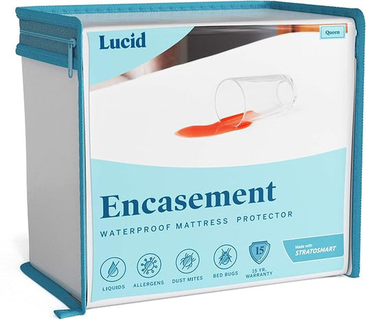 LUCID Zippered Mattress Encasement – Waterproof Queen Size Mattress Protector – Fits Mattresses 6 to 18 Inches with Secure Elastic – Shields All 6 Sides – Quiet cover – White